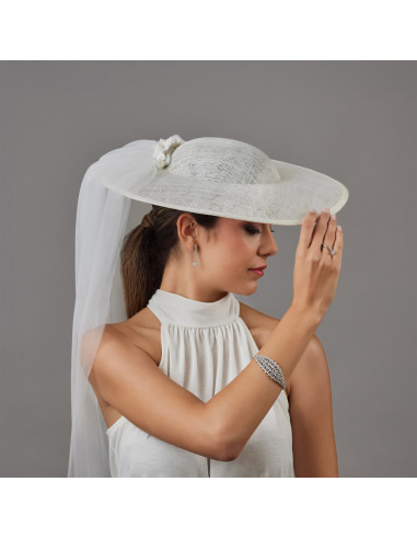 Special bride hat white with large veil - Shop - 6