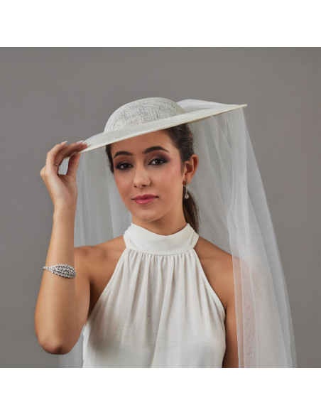 Special bride hat white with large veil - Shop - 3