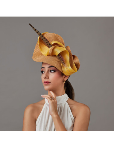 Caramel and gold large fascinator hat for woman - Wedding hats for women - 3