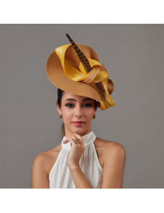 Caramel and gold large fascinator hat for woman - Wedding hats for women - 1