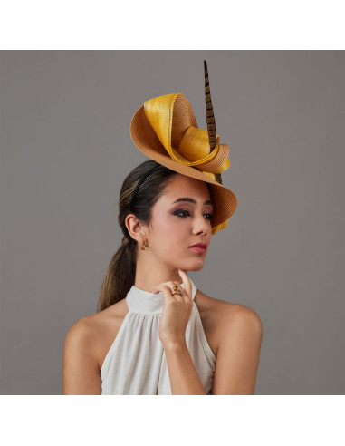 Caramel and gold large fascinator hat for woman - Wedding hats for women - 4