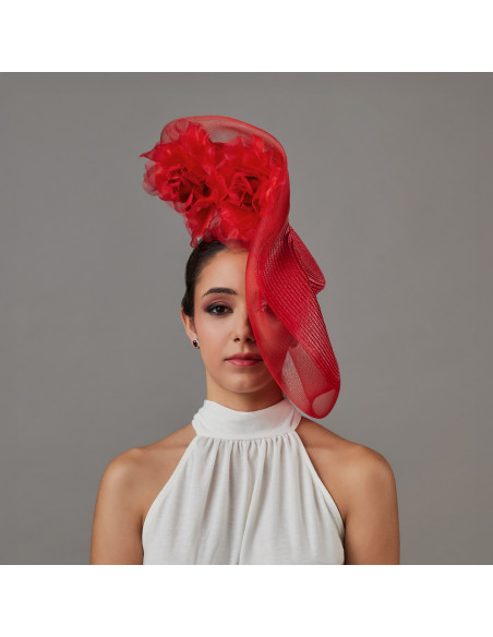Women Red Kentucky derby hat with flowers - Wedding hats for women - 3