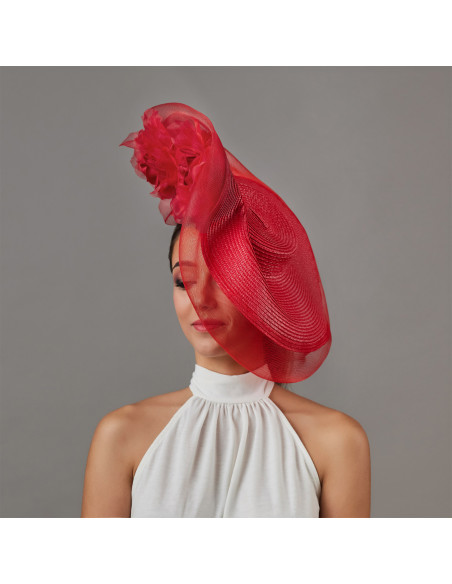 Women Red Kentucky derby hat with flowers - Wedding hats for women - 4