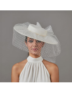 Sombrero de novia blanco en velo plumeti y lazo - Tienda - 2 2