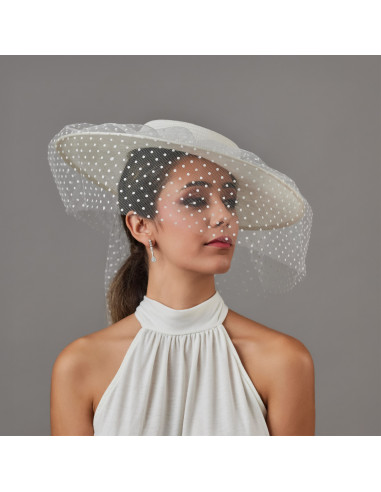 Sombrero de novia blanco en velo plumeti y lazo - Tienda - 3