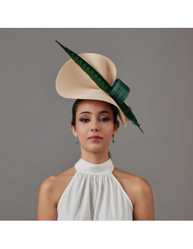 Beige and green wedding fascinator hat - Wedding hats for women - 2