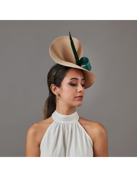 Beige and green wedding fascinator hat - Wedding hats for women - 3 Beige and green wedding fascinator hat - Wedding hats for women - 3