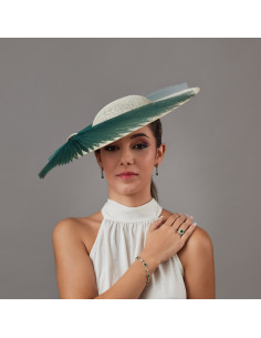 Cream and dark green hat for wedding guests - Wedding hats for women - 1 2