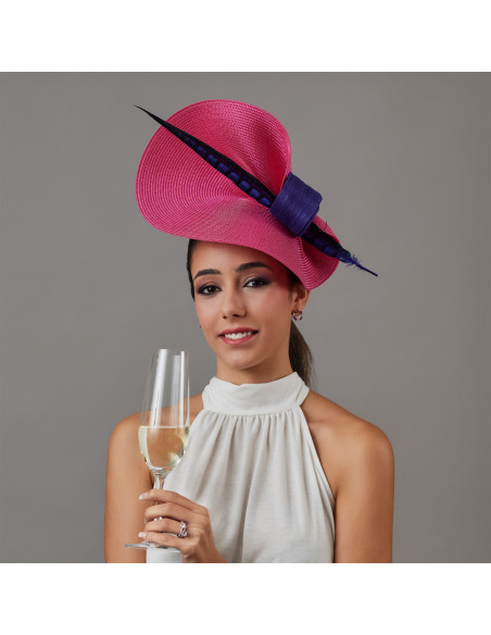 Fuchsia pink wedding hat with royal blue feather - Wedding hats for women - 3 Fuchsia pink wedding hat with royal blue feather - Wedding hats for women - 3