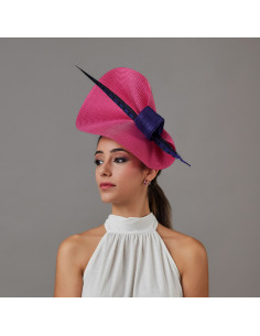 Fuchsia pink wedding hat with royal blue feather - Wedding hats for women - 1