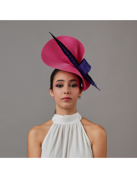 Fuchsia pink wedding hat with royal blue feather - Wedding hats for women - 4 Fuchsia pink wedding hat with royal blue feather - Wedding hats for women - 4