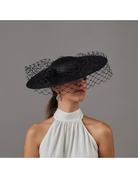 Black Kentucky derby hat with veil - Wedding hats for women - 3