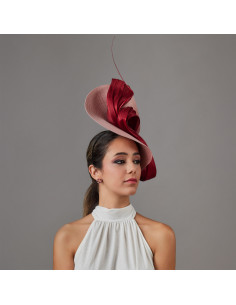 Sombrero invitada de boda granate y nude - Pamelas y Tocados para madrinas - 2 2