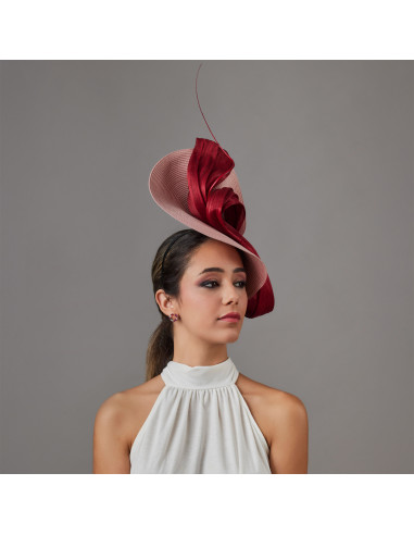 Sombrero invitada de boda granate y nude - Pamelas y Tocados para madrinas - 1