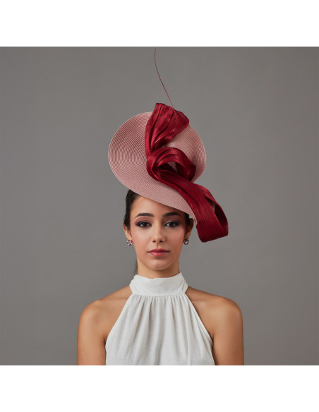 Sombrero invitada de boda granate y nude - Pamelas y Tocados para madrinas - 2