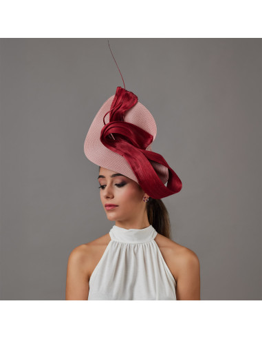 Sombrero invitada de boda granate y nude - Pamelas y Tocados para madrinas - 3