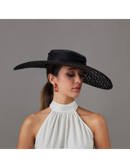 Elegante Pamela negra con lazo invitada boda - Pamelas y Tocados para madrinas - 1