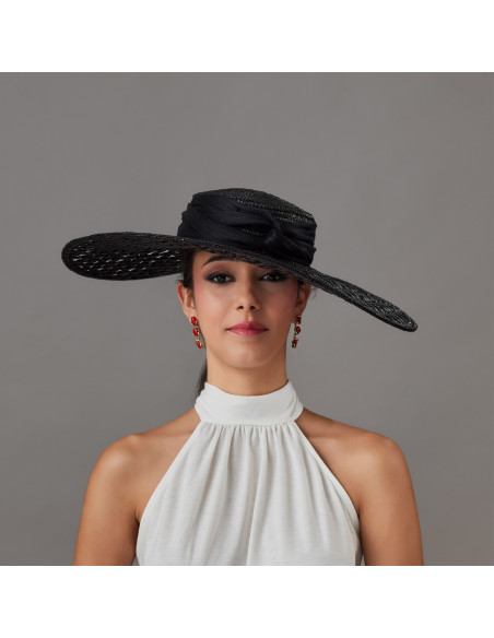 Elegante Pamela negra con lazo invitada boda - Pamelas y Tocados para madrinas - 3