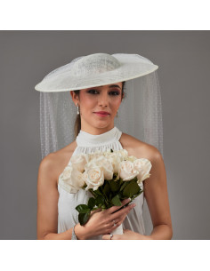 Original bride wedding hat with polka dot tulle veil large white - Shop - 1