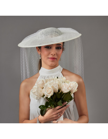 Sombrero de novia con velo plumeti blanco - Tienda - 1