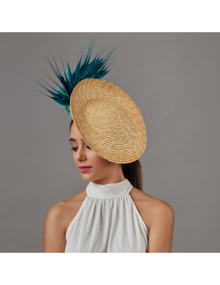 Beige and teal flower wedding hat with feathers - Wedding hats for women - 4 Beige and teal flower wedding hat with feathers - Wedding hats for women - 4
