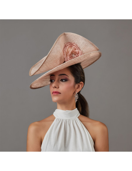 Ladies Kentucky Derby hat blush pink with flowers - Wedding hats for women - 1 Ladies Kentucky Derby hat blush pink with flowers - Wedding hats for women - 1