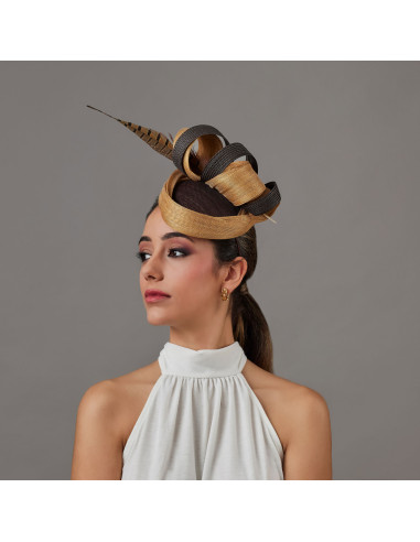 Elegant wedding fascinator brown small - Wedding hats for women - 2