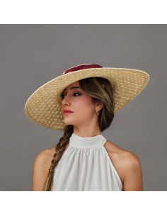 Beige and burgundy Royal Ascot hat for woman - Wedding hats for women - 1 2