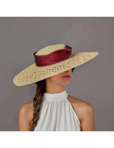 Beige and burgundy Royal Ascot hat for woman - Wedding hats for women - 3 Beige and burgundy Royal Ascot hat for woman - Wedding hats for women - 3