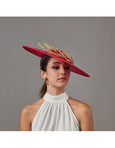 Elegant Gold and Red Ascot hat for woman - Wedding hats for women - 2