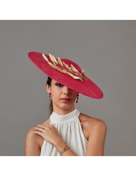 Elegant Gold and Red Ascot hat for woman - Wedding hats for women - 3