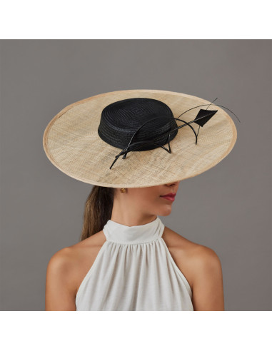 Elegante pamela madrina de boda beige y negra - Pamelas y Tocados para madrinas - 3