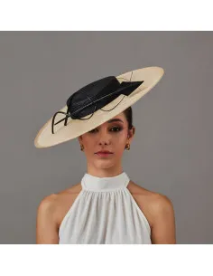 Elegant Beige and black Royal Ascot hat for women - Wedding hats for women - 1