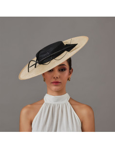 Elegante pamela madrina de boda beige y negra - Pamelas y Tocados para madrinas - 1