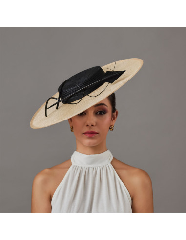 Elegant Beige and black Royal Ascot hat for women - Wedding hats for women - 1