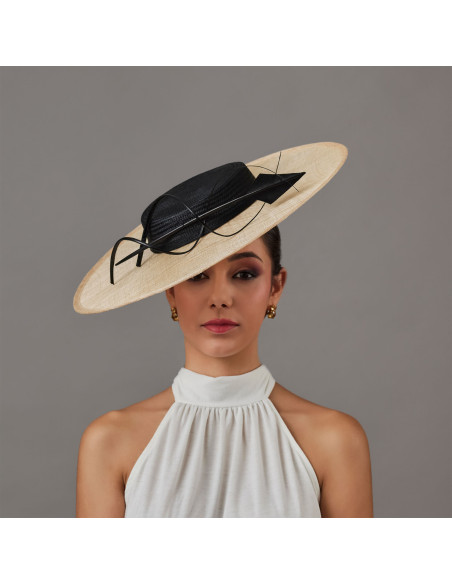 Elegant Beige and black Royal Ascot hat for women - Wedding hats for women - 1