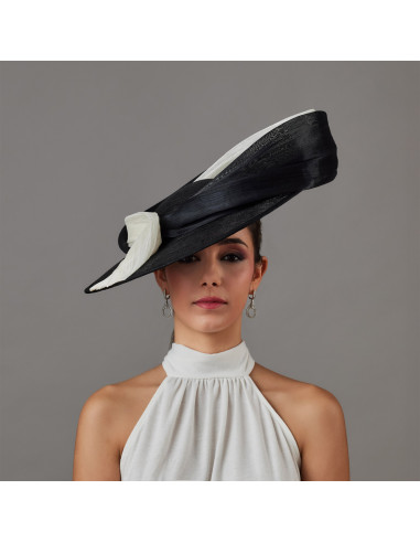 Elegante Pamela para madrina de boda negra y blanca - Pamelas y Tocados para madrinas - 1