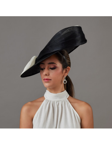 Elegante Pamela para madrina de boda negra y blanca - Pamelas y Tocados para madrinas - 5