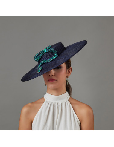 Woman Kentucky derby hat dark blue with crystal green snake - Wedding hats for women - 4