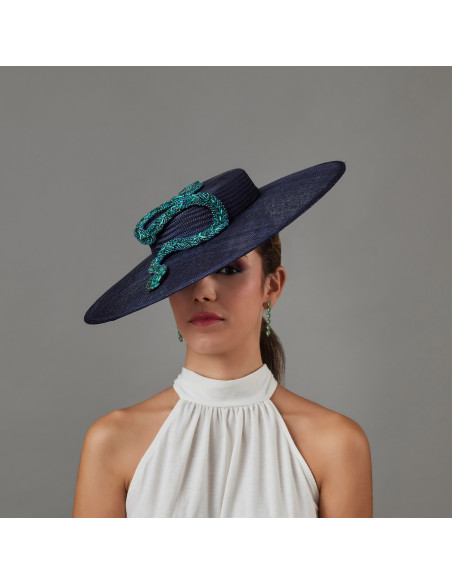 Woman Kentucky derby hat dark blue with crystal green snake - Wedding hats for women - 4 Woman Kentucky derby hat dark blue with crystal green snake - Wedding hats for women - 4