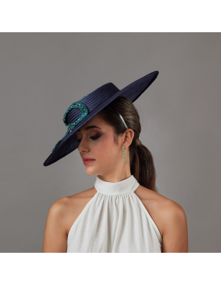 Woman Kentucky derby hat dark blue with crystal green snake - Wedding hats for women - 5 Woman Kentucky derby hat dark blue with crystal green snake - Wedding hats for women - 5