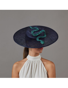 Woman Kentucky derby hat dark blue with crystal green snake - Wedding hats for women - 1