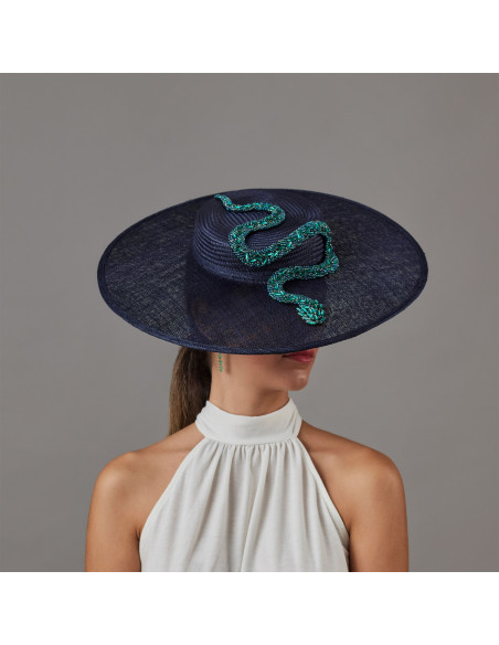 Woman Kentucky derby hat dark blue with crystal green snake - Wedding hats for women - 1