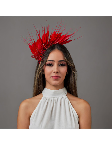 Lady Tea Party hat red with feather - Wedding hats for women - 1