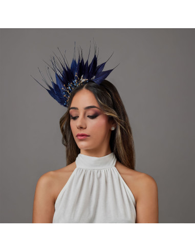 Navy blue beading woman cocktail hat embellishment - Wedding hats for women - 4