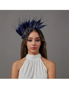 Navy blue beading woman cocktail hat embellishment - Wedding hats for women - 1