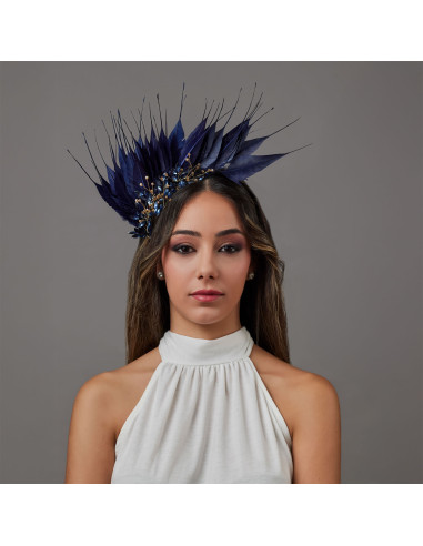 Navy blue beading woman cocktail hat embellishment - Wedding hats for women - 1
