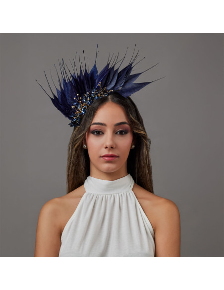 Navy blue beading woman cocktail hat embellishment - Wedding hats for women - 1