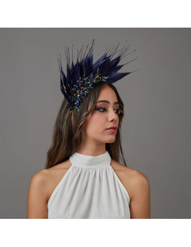 Navy blue beading woman cocktail hat embellishment - Wedding hats for women - 3