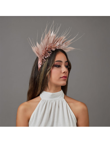 Crystal beads wedding headband with feathers for women pink - Wedding hats for women - 1